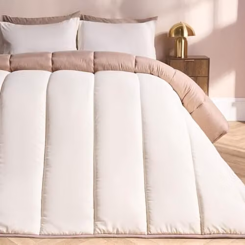 OHS 10.5 Tog Reversible Microfibre Coverless Duvet and Pillowcase Set, Beige/Sand, W: 135 cm, L: 200 cm