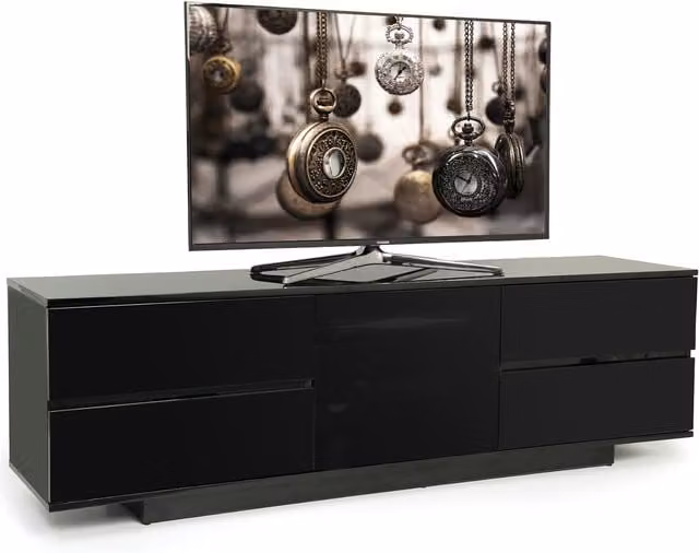 AVITUS ULTRA Modern Glossy Black TV Cabinet with Glass Door, W/D/H: 158.0 x 40.0 x 48.0 cm