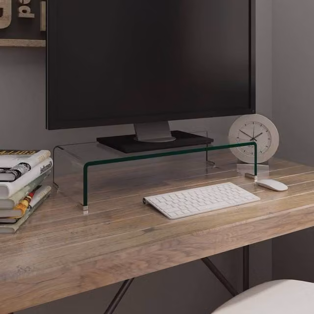 Berkfield Home Glass TV Stand and Monitor Riser, Clear, W/D/H: 60 x 25 x 11 cm