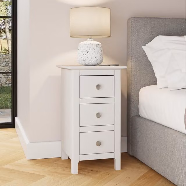 FWStyle White and Putty Grey 3 Drawer Bedside Table Storage Unit with Metal Handles