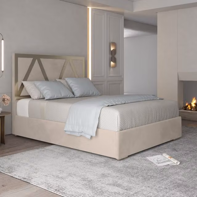 Casani Alison Upholstered Soft Velvet Metal Bed Frame in Cream, 200 x 200 cm