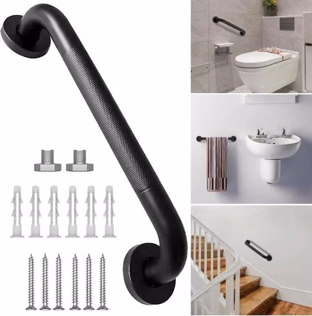 EONLION Matt Black Stainless Steel Wall Mounted Straight Handrail with Non-Slip Grip