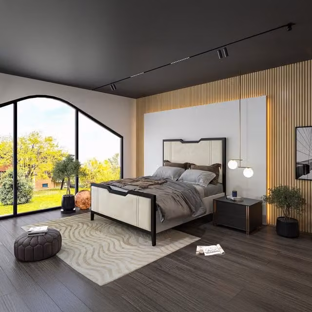 Casani Carlo Metal Line Bed in Oxblood Conistan Fabric, Small Double