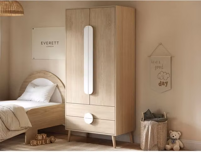 Flair Furnishings Noah 2 Door Wardrobe with 2 Drawers and Mirror in White