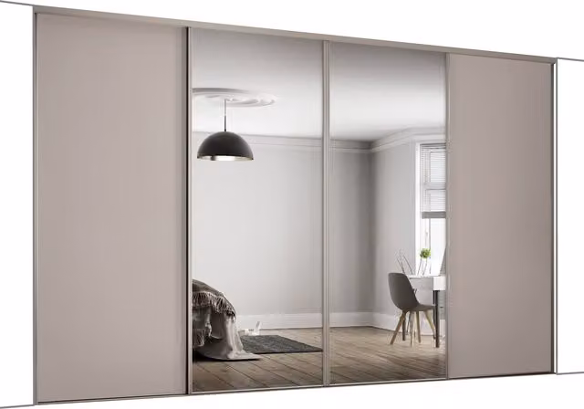 Spacepro Classic Cashmere Panel and Mirror Sliding Wardrobe Door Kit, Height: 237 cm