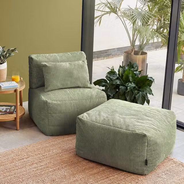 icon Noa Bean Bag Set with Recliner and Slab in Green Jumbo Cord