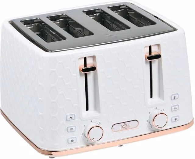 Rolipo White Four Slice Toaster with Honeycomb Design and Auto Shut-off