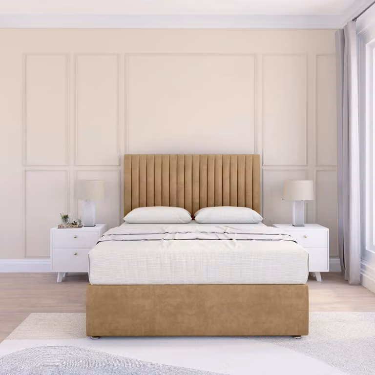Sloomy California Chesterfield Upholstered Divan Bed Frame with Headboard in Brown Velvet, W/D/H: 90 x 190 cm, Single