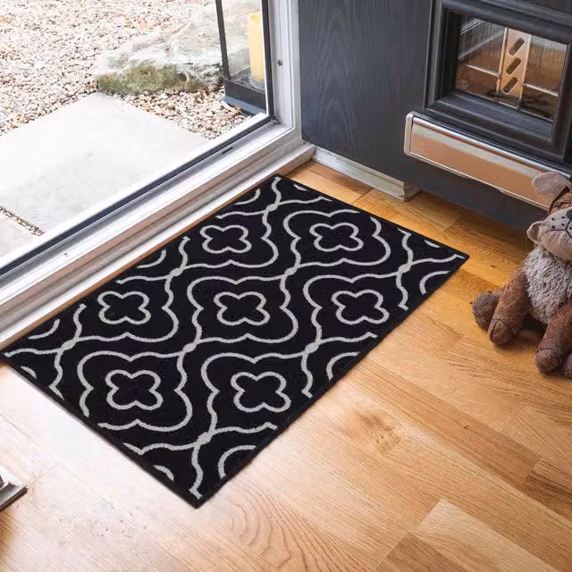Desire Rugs Black Quatrefoil Design Anti Slip Machine Washable Polyamide Runner, W: 160 cm, L: 220 cm