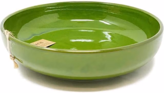 Verano Spanish Ceramics Selena Hand Dipped Glazed Ceramic Serving Bowl, Dark Green, Diameter: 27 cm