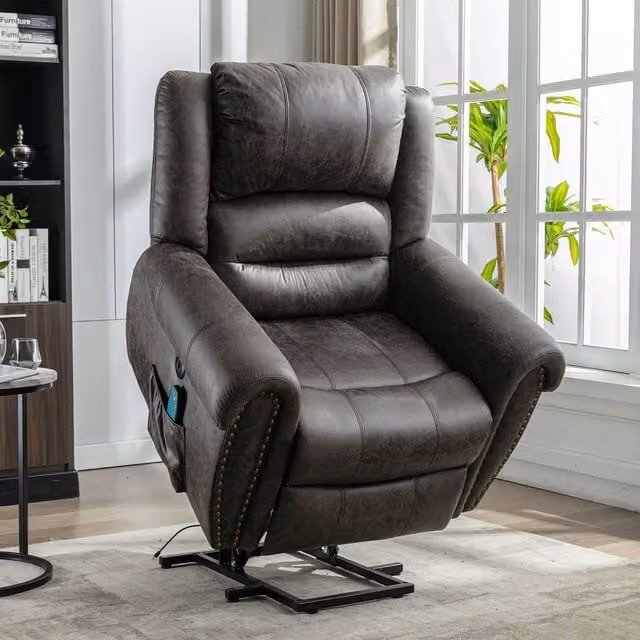 Rolipo Heavy Duty Power Lift Recliner Chair with Massage and Heat in Grey Faux Leather