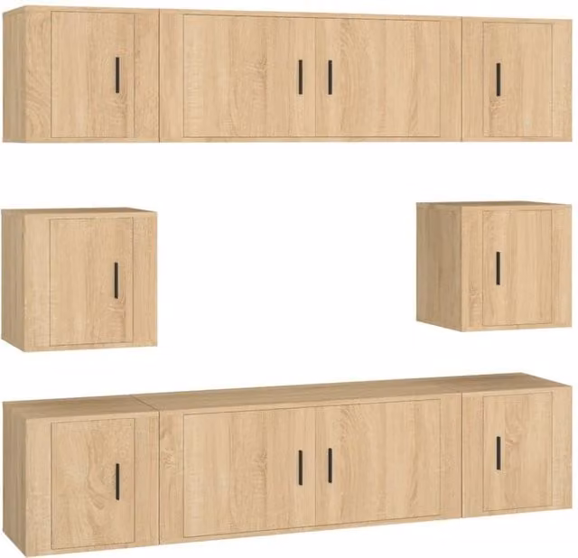 Berkfield Home 8 Piece Sonoma Oak TV Cabinet Set in Light Tan Beige