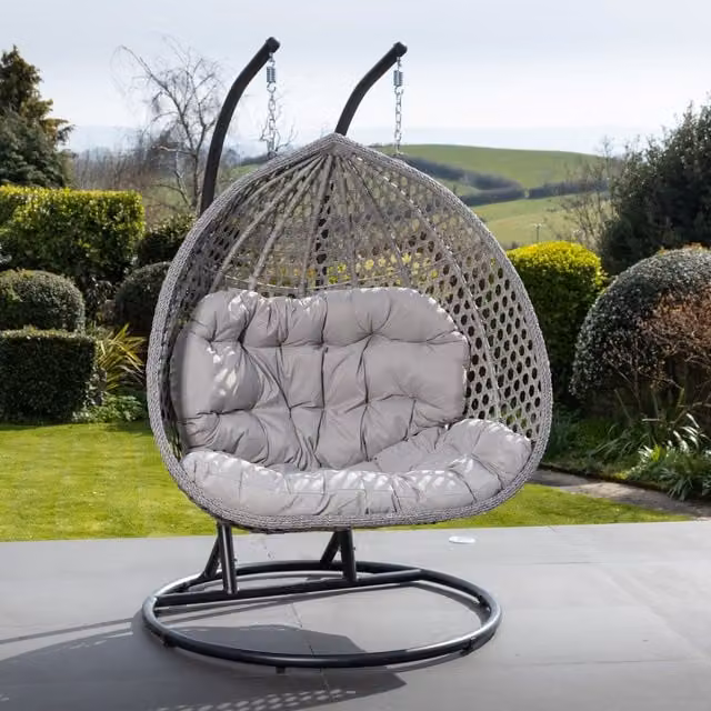 Artemis Home Oakley Double Swing Egg Pod Chair in Light Grey with Cushions