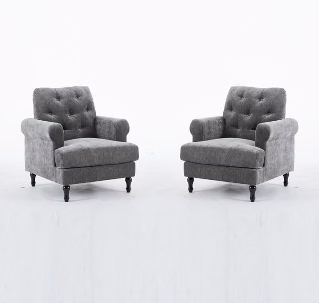 FURNITURE ONE Grey Velvet Tufted 2-Seater Sofa Set with Matching Scatter Cushions