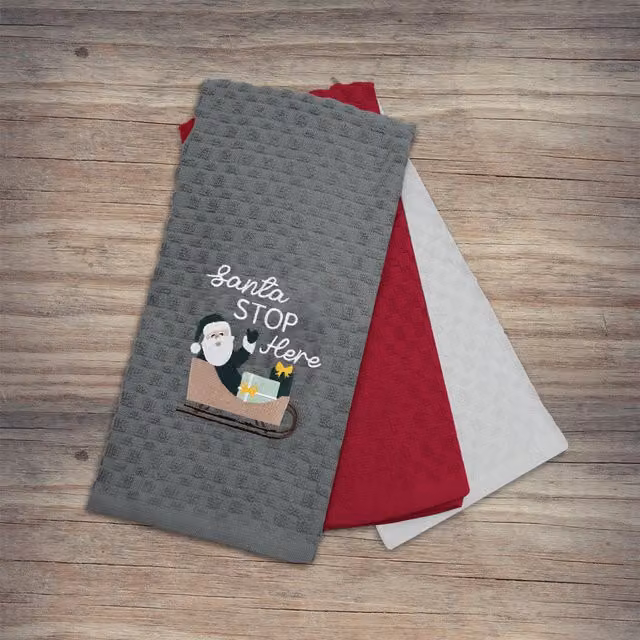 Noel Square Festive 3 Pack Super Absorbent Fast Drying Cotton Tea Towels, Grey and Multicolour
