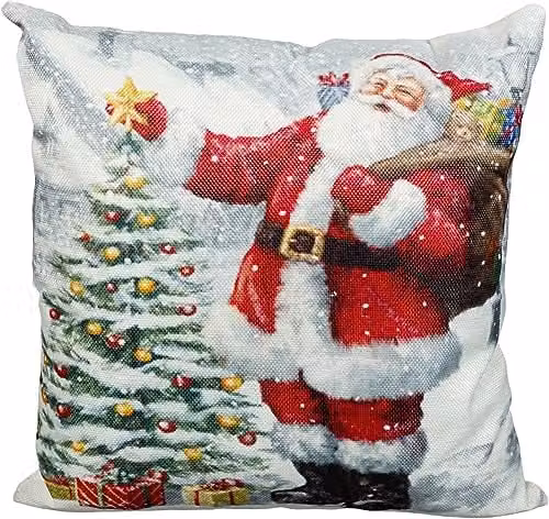 Netagon Santa Father Christmas Design Christmas Themed Cushion in White, W/D/H: 40 x 40 x 40 cm