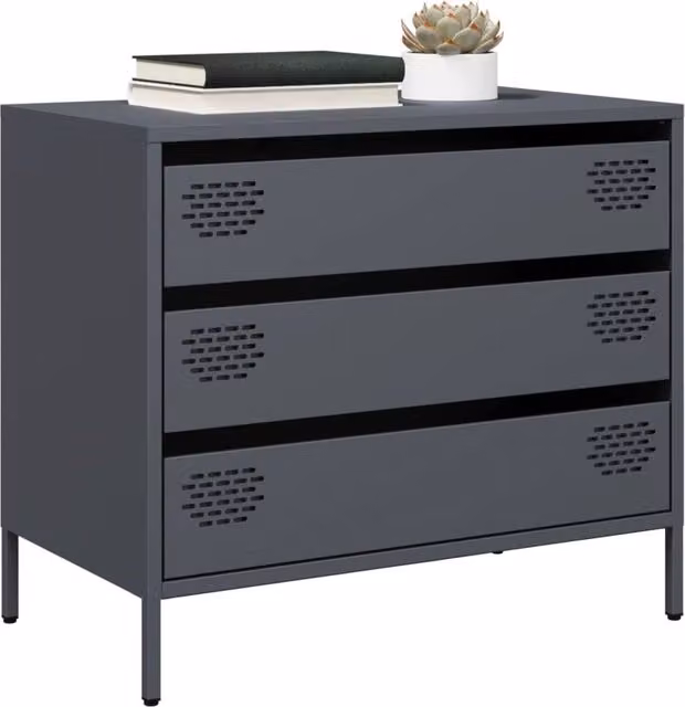 Berkfield Home Anthracite Sideboard in Cold-rolled Steel, W/D/H: 68 x 39 x 58.5 cm