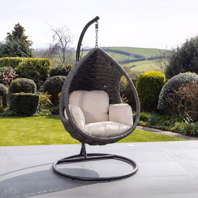 Artemis Home Hadley Modern Woven Polyrattan Hanging Egg Chair with Cushions in Dark Grey