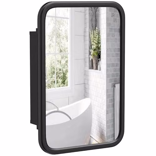 HOMCOM Modern Wall Mounted Bathroom Cabinet with Mirror and Internal Shelves, Black