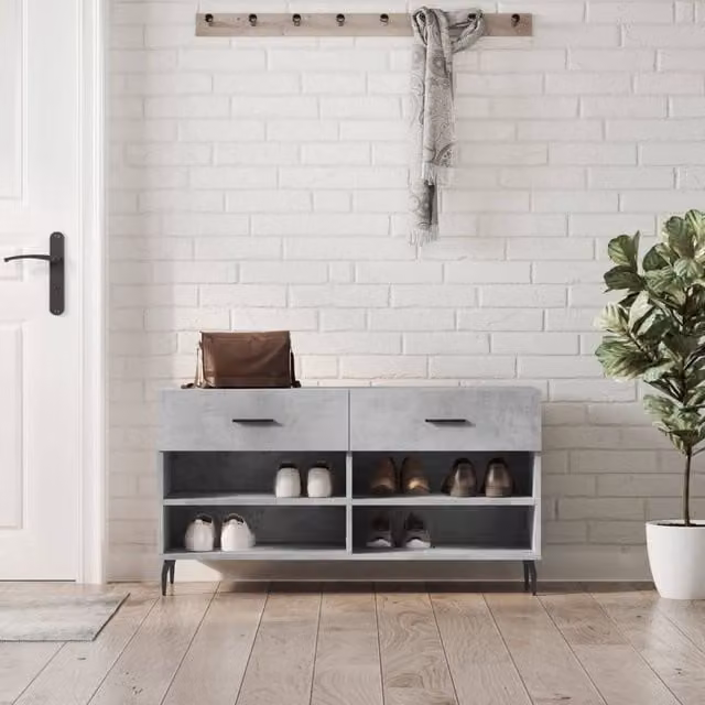 Berkfield Home Shoe Bench in Concrete Grey, W/D/H: 102 x 35 x 55 cm