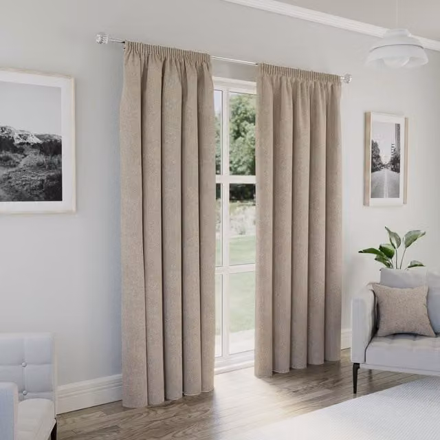 Enhanced Living Dallas Natural Blackout Pencil Pleat Curtains, Thermal Insulating, W: 137 cm, H: 168 cm