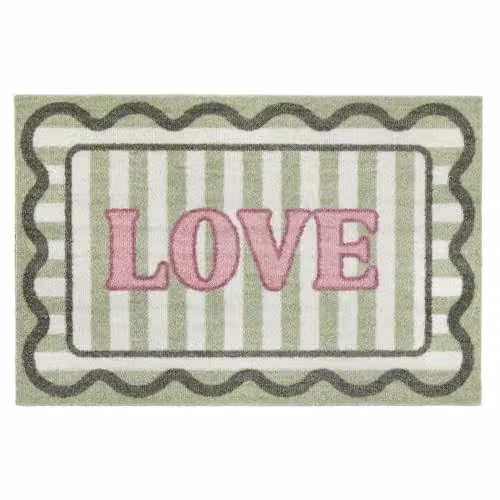 My Mat My Love Indoor Nylon Door Mat in Green, Pink and White, W: 50 cm, D: 75 cm