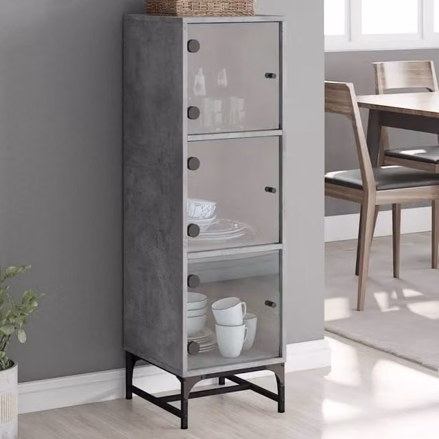 Berkfield Home Modern Highboard with Glass Doors in Concrete Grey, W/D/H: 35 x 37 x 120 cm