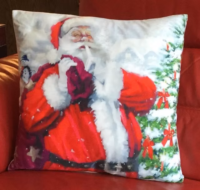 Luxury Living Red Velvet Christmas Santa Decorative Cushion Cover, W/D/H: 45 x 45 x 0 cm