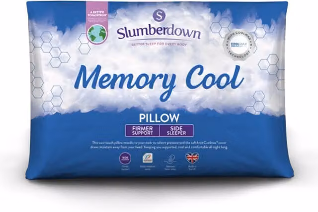 Slumberdown Memory Cool Firm Pillow in White with Memory Foam and Hollow Fibre for Side Sleepers