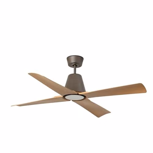 Netlighting Typhoon Medium 3000K LED Ceiling Fan, Brown Wood and Metal, IP44 Rated with Remote Control