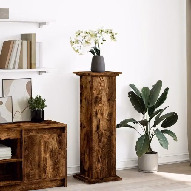 Berkfield Home Display Stand with Storage in Smoked Oak Brown, W/D/H: 31 x 30 x 90 cm
