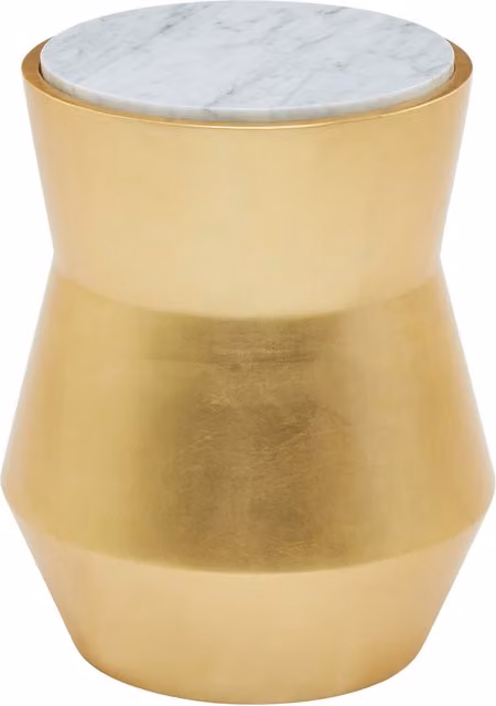 Orsina Drum-Shaped Side Table with White Marble Top and Gold Central Column, W/D/H: 37 x 37 x 46 cm