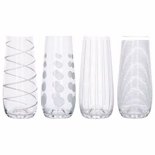 Mikasa Cheers Crystal Champagne Flute Glasses, Silver Dotted Design, 230ml, Set of 4