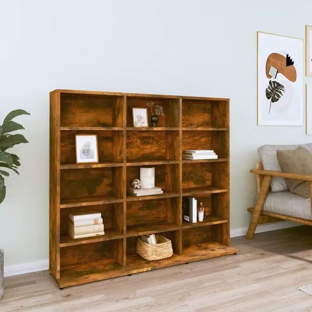 Berkfield Home Smoked Oak CD Cabinet in Brown, W/D/H: 102 x 23 x 89.5 cm