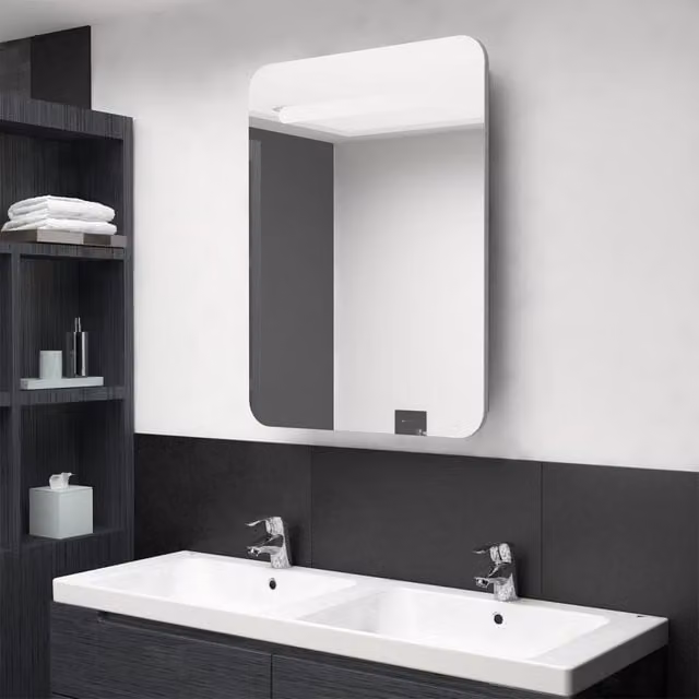Berkfield Home LED Bathroom Mirror Cabinet in Concrete Grey, W/D/H: 60 x 11 x 80 cm