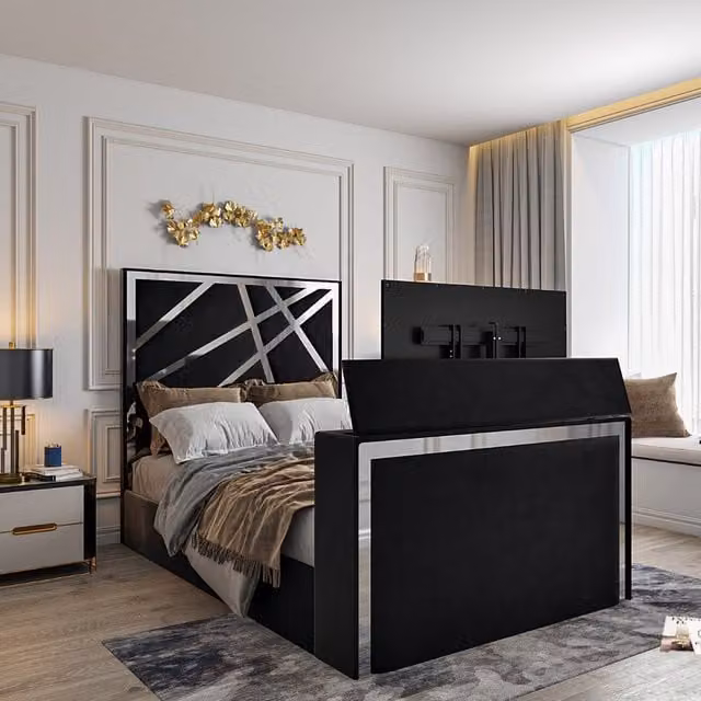 Casani Rayleigh Modern Upholstered Soft Velvet TV Bed Frame in Silver, 180 x 200 cm