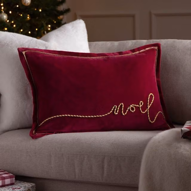 Make it a Home Winter Noel Applique Velvet Cushion in Red