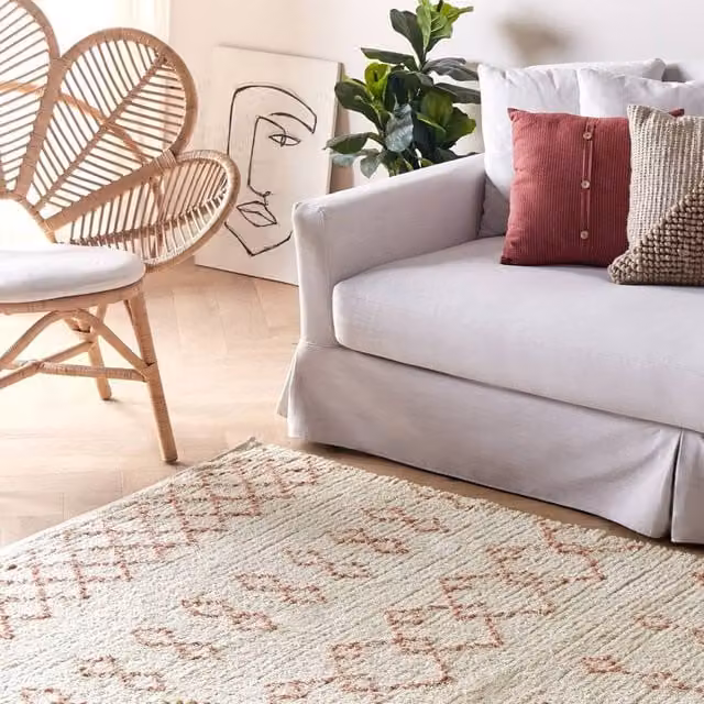 Wyld and Coco Beige and Pink Geometric Hand-Tufted Cotton Rug, W: 160 cm, L: 230 cm
