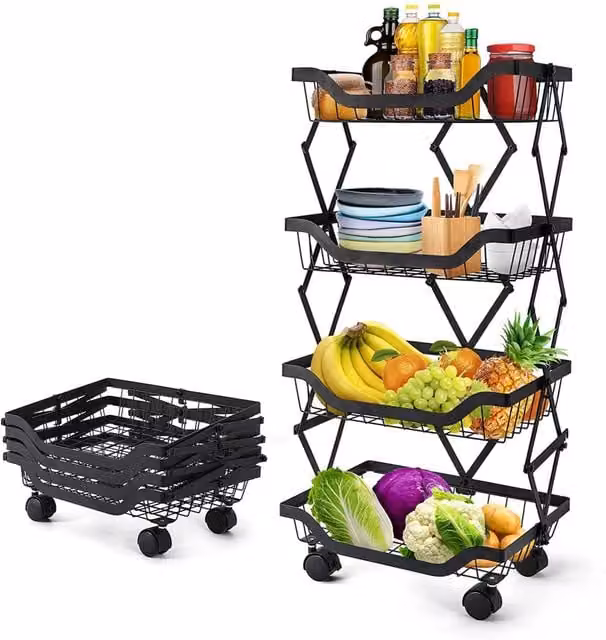 Xample 4 Tier Rotating Kitchen Storage Trolley Cart in Black