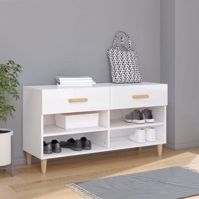 Berkfield Home High Gloss White Shoe Cabinet W/D/H: 102 x 35 x 55 cm