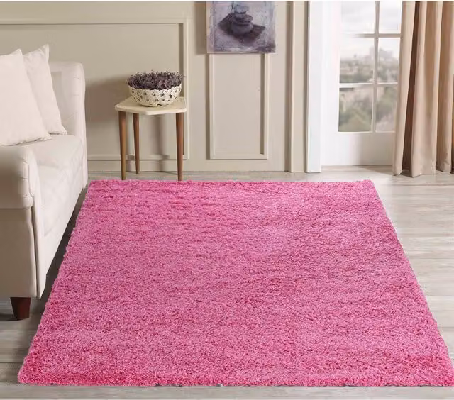 Desire Rugs Plain Fluffy Shaggy Area Rug in Pink, W: 160 cm, L: 230 cm