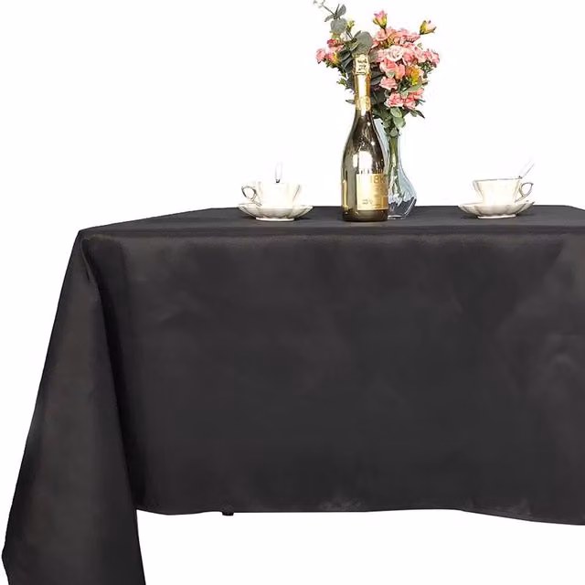 Trimming Shop Plain Black Rectangular Polyester Tablecloth for Weddings