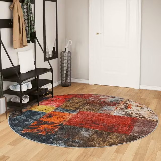 Berkfield Home Washable Multicolour Patchwork Round Anti Slip Rug, Diameter: 100 cm