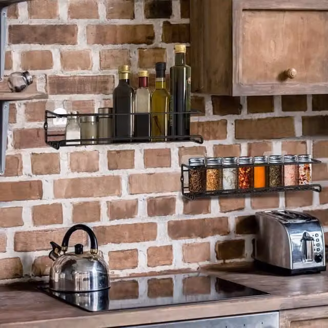Livingandhome 4 Piece Metal Wire Wall Mounted Industrial Spice Rack in Black