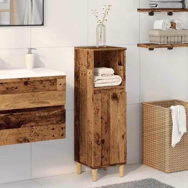 Berkfield Home Brown Rustic Bathroom Cabinet with Hinged Doors and Open Shelf, W/D/H: 30 x 30 x 100 cm