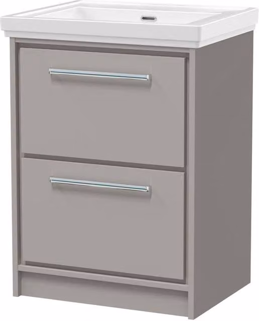 Balterley Grey 2-Drawer Floor Standing Bathroom Vanity with Fireclay Basin, Width: 60 cm