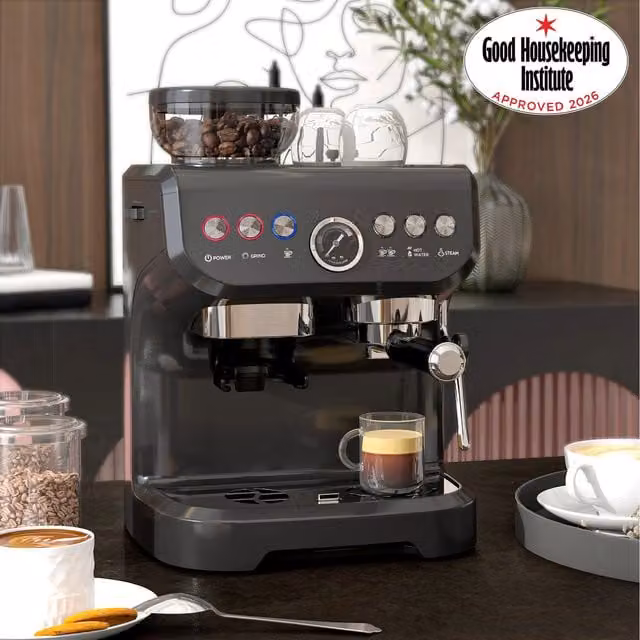 HOMCOM Black Countertop Espresso Machine with Steam Wand