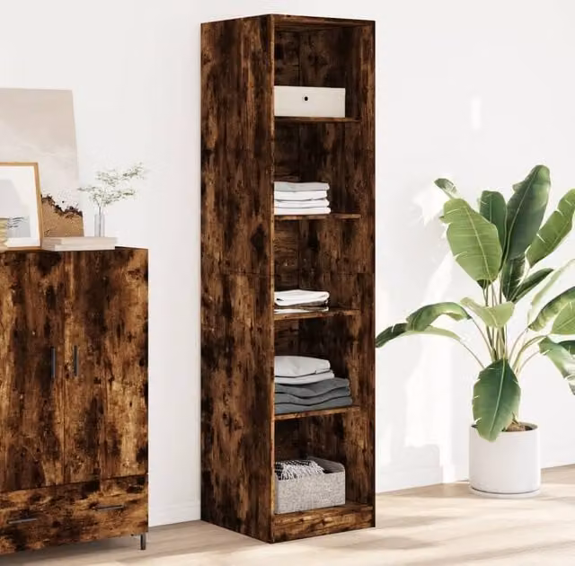 Berkfield Home Smoked Oak Wardrobe in Brown, W/D/H: 50 x 50 x 200 cm