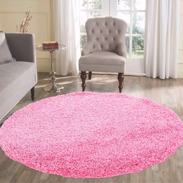 Desire Rugs Plain Pink Fluffy Shaggy Square Area Rug, W: 120 cm x D: 120 cm