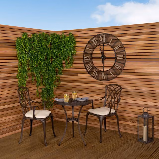 Charles Bentley 3 Piece Cast Aluminium Bistro Set with Round Table and 2 Armchairs in Brown and Cream